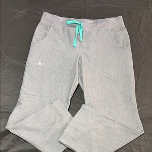 Figs Gray Boot Cut Pants with Teal Drawstring